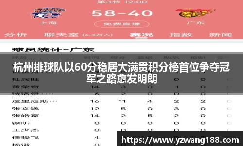 杭州排球队以60分稳居大满贯积分榜首位争夺冠军之路愈发明朗